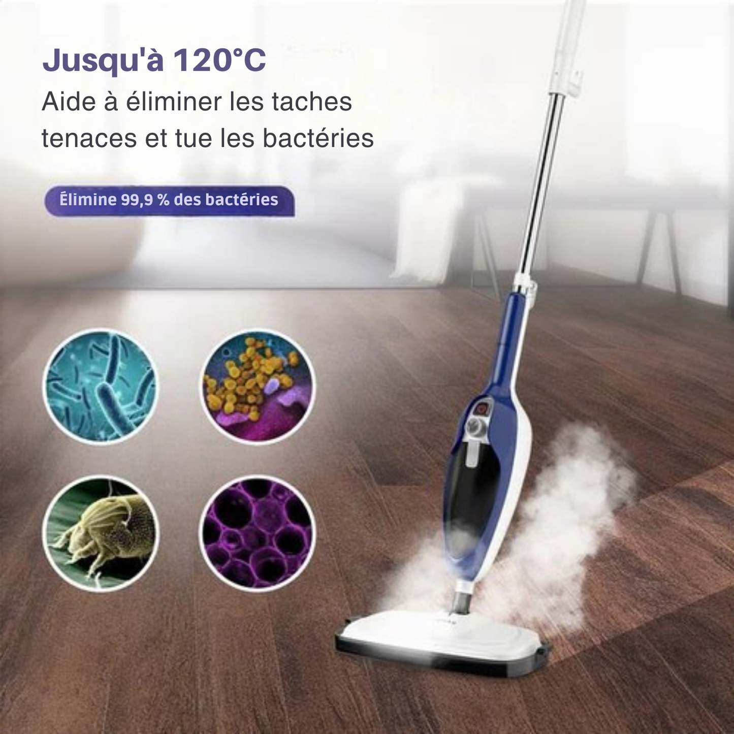 Aspirateur Vapeur 12 en 1 – LUMAN - Nettoyeur vapeur et défroisseur à main – Détachant – 10 embouts et 3 chiffons– Bleu