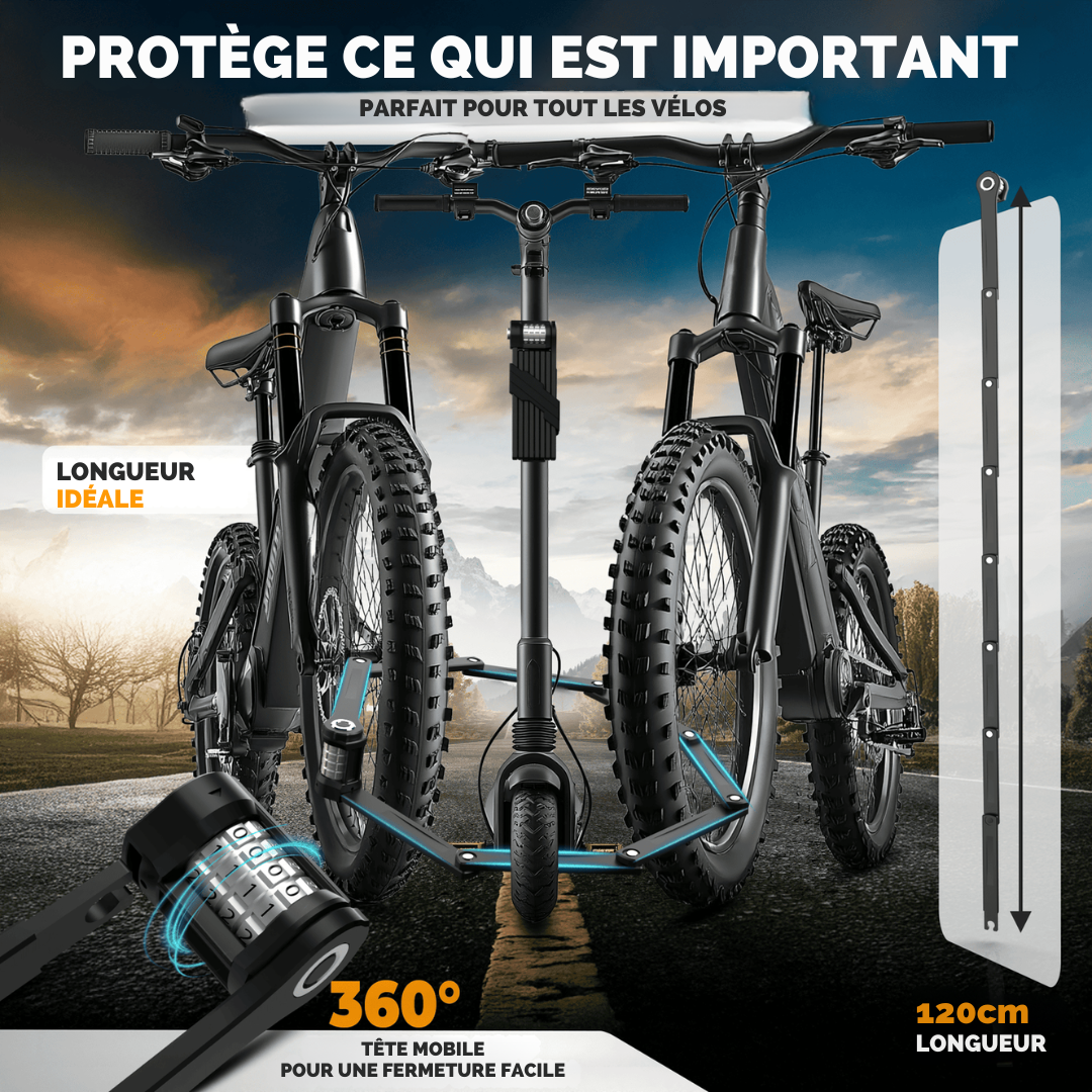 Cadenas pour vélo MIVELO  - Avec serrure à numéro - Acier inoxydable extrêmement robuste - 120 cm - Noir