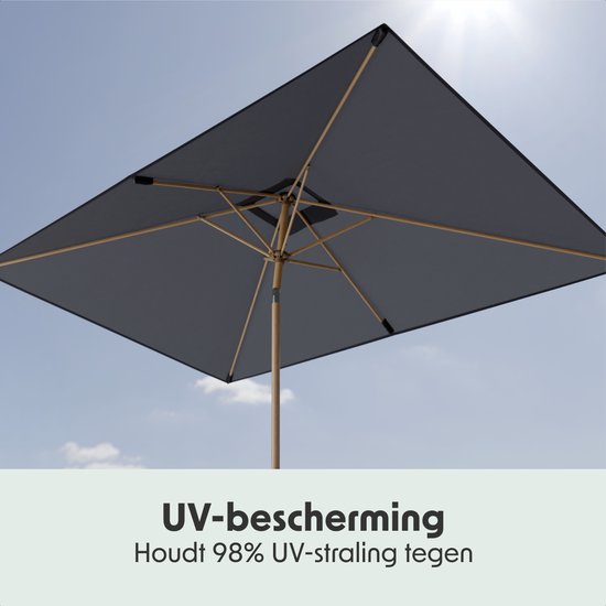 LifeGoods Parasol - Jardin - 270x180cm - 30° inclinable - Imperméable - UPF50+ - Revêtement en bois - Gris foncé