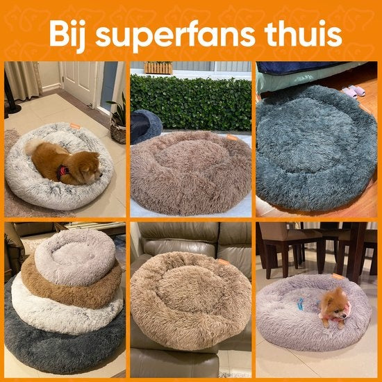 Happysnuts Panier pour chien avec fermeture éclair - 80cm - Lit pour chien - Donut Dog Bed - Fluffy - Grey - Washable