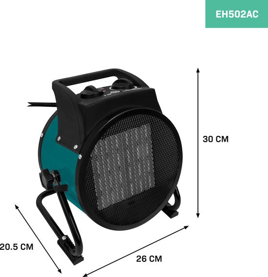 Chauffage électrique VONROC - 3000W - 3 réglages - élément en céramique - pour les pièces jusqu'à 30 m2 - vert/noir