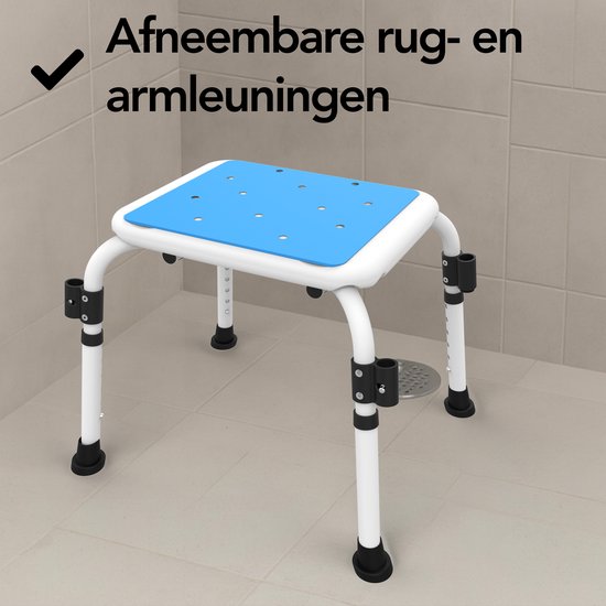 Brixy Chaise de douche avec dossier et accoudoir amovibles - Antidérapant - Hauteur réglable - Max. 150 kg - Tabouret de douche - Chaise de salle de bain