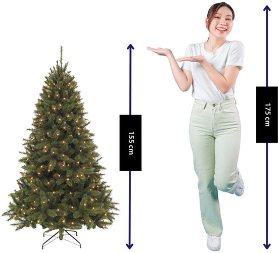 Arbre artificiel Triumph Tree Bristlecone - Sapin de Noël avec 144 guirlandes LED blanc chaud - Décoration de Noël d'intérieur - Structure à charnières pour un montage rapide - H 155 x Ø 99 cm - Vert