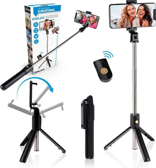 Grundig Selfie Stick et Trépied pour Smartphone - Bluetooth - avec télécommande - rotatif 120