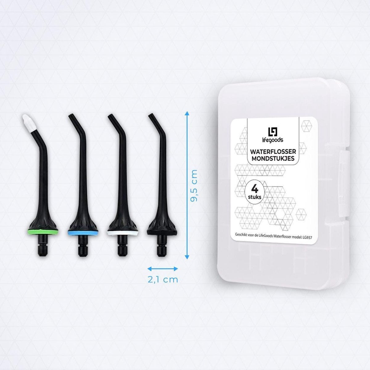 LifeGoods Attachement pour fil dentaire - 4 pièces - pour dispositif de fil dentaire - noir/blanc/vert/bleu