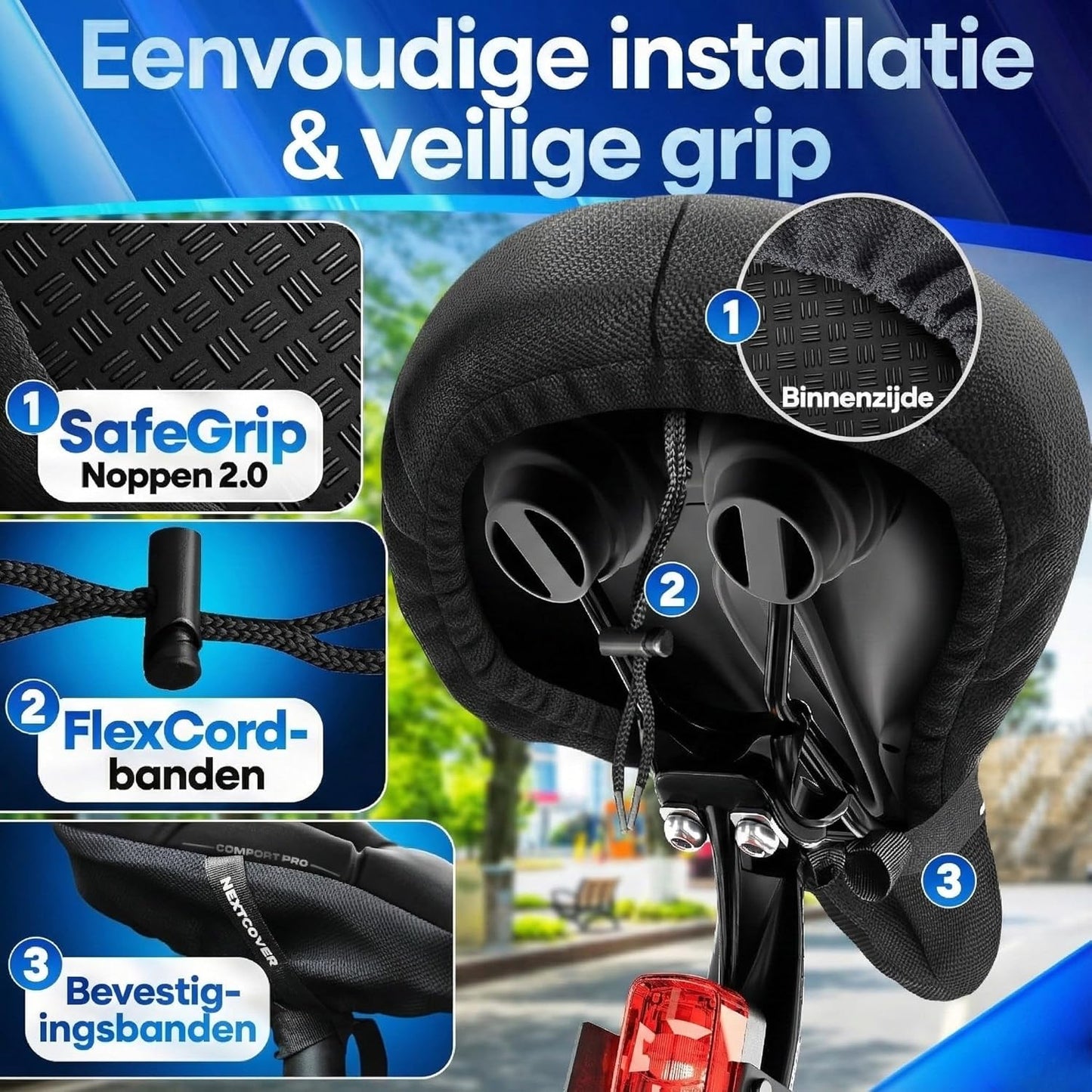 Housse de selle Nextcover avec Memory Foam 4.0 et coussin ergonomique en gel – housse de selle universelle et confortable pour vélos de randonnée, pour femmes et hommes