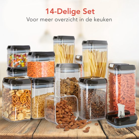 KitchenBrothers Bocaux - 14 pièces - hermétique - étiquettes réinscriptibles - plastique