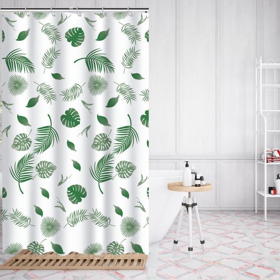 VAIVE Rideau de douche vert 180x200 - Anti-moisissure - Rideaux de douche - Anneaux