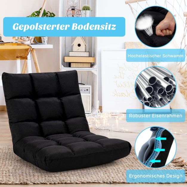 Fauteuil de sol réglable Coast – 14 positions d'inclinaison du dossier – 106,5 x 55,5 x 10 cm – Noir