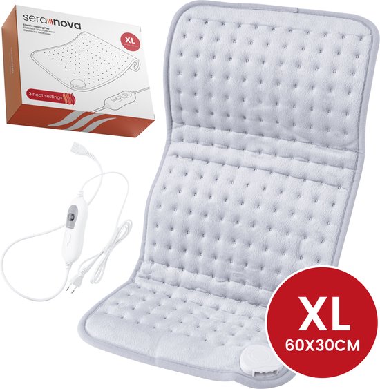 Seranova Coussin chauffant électrique pour le dos, les pieds, la nuque, les épaules, l'abdomen - Coussin chauffant - Coussin chauffant - Machine à laver - 60x30cm - Gris clair