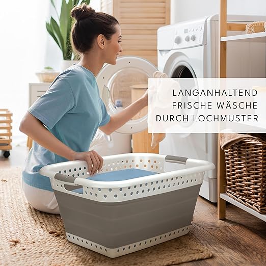 Badiona Lot de 2 corbeilles à linge pliables - 36 Litres - Blanc/Gris - 61 x 45 x 27 cm