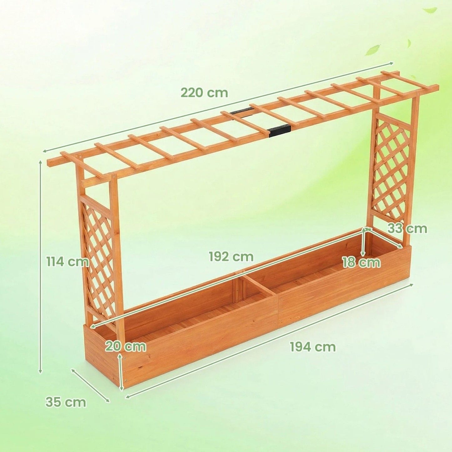 Jardinière surélevée en bois Coast avec pergola - Orange - 220 x 35 x 114 cm