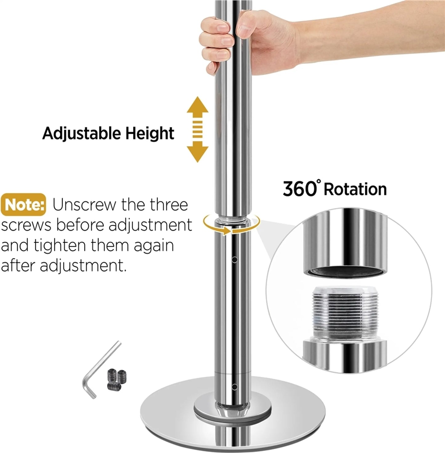 Yaheetech Dance Pole With Ceiling Mount - Equipped With Static And Rotating Stand And 2 Extension Rods And Rubber Anti-slip Profile - For Home Use And Fitness - Silver Chromed Metal - 23 x 23 x 225-274.5 cm