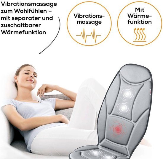 Beurer MG 155 Coussin de massage - Adapté à l'utilisation en voiture - . adaptateur voiture - 5 moteurs de vibration - Massage par vibration - Chauffage - 3 Zones - 2 Niveaux d'intensité