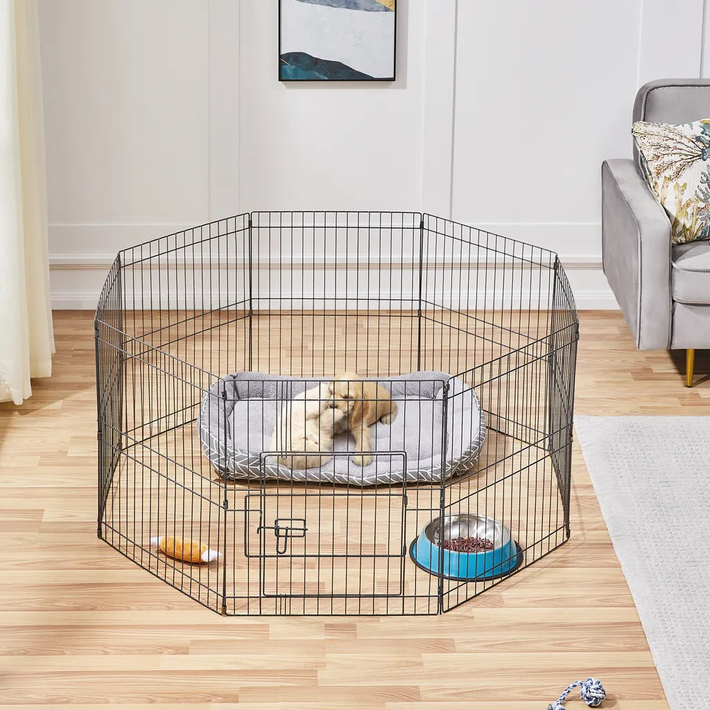 Yaheetech Enclos pour chiots, 8 panneaux, 127 x 127 x 61 cm - Noir - Enclos pliable pour chiens avec porte, pour chiots et petits animaux de compagnie
