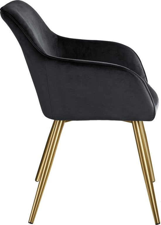 tectake® - Stoel - eetkamerstoel - Marilyn fluweellook goud zwart/goud - 403654