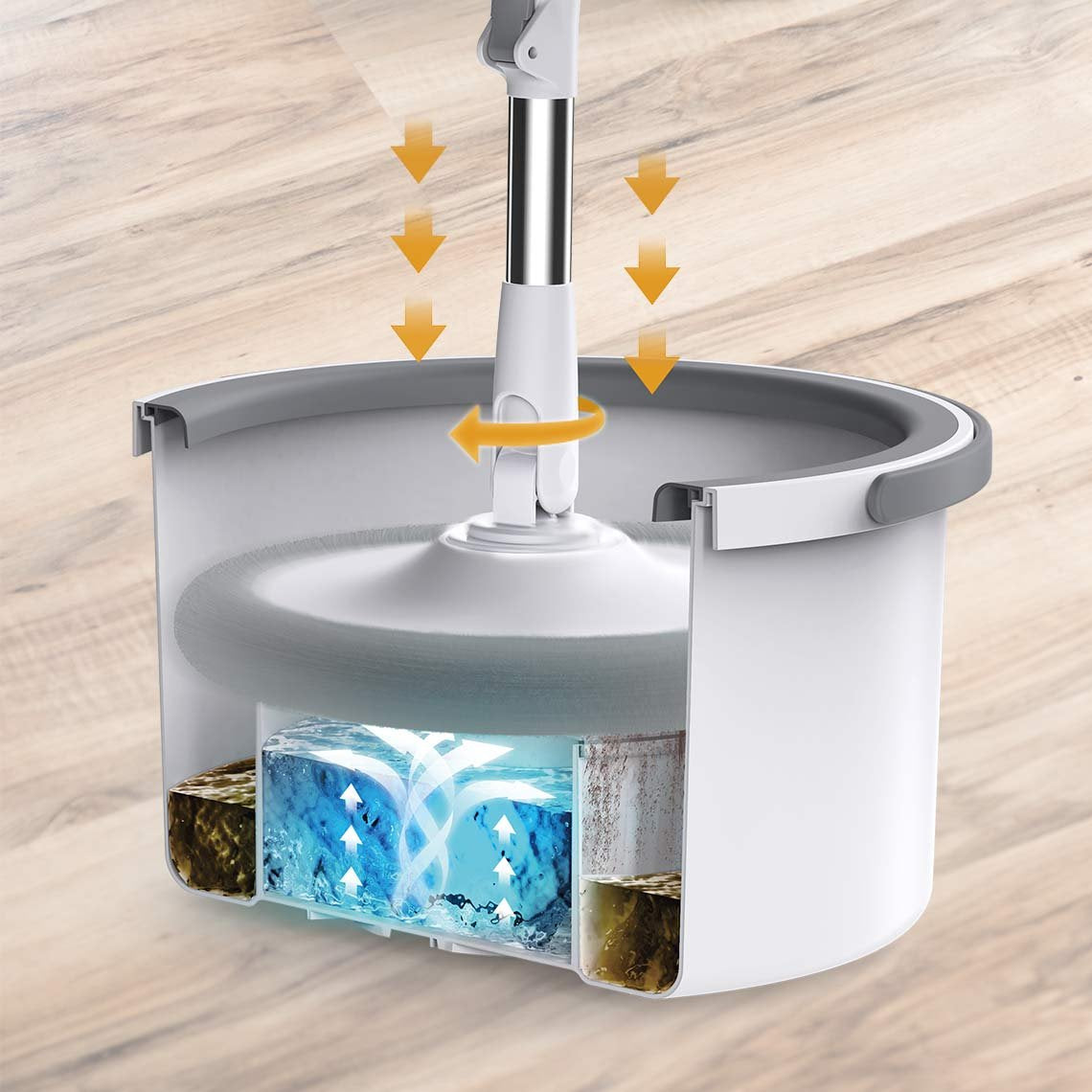 Livington Clean Water Spin Mop - De l'eau toujours propre - Nettoyant et tampons inclus - Pour tous les types de sols
