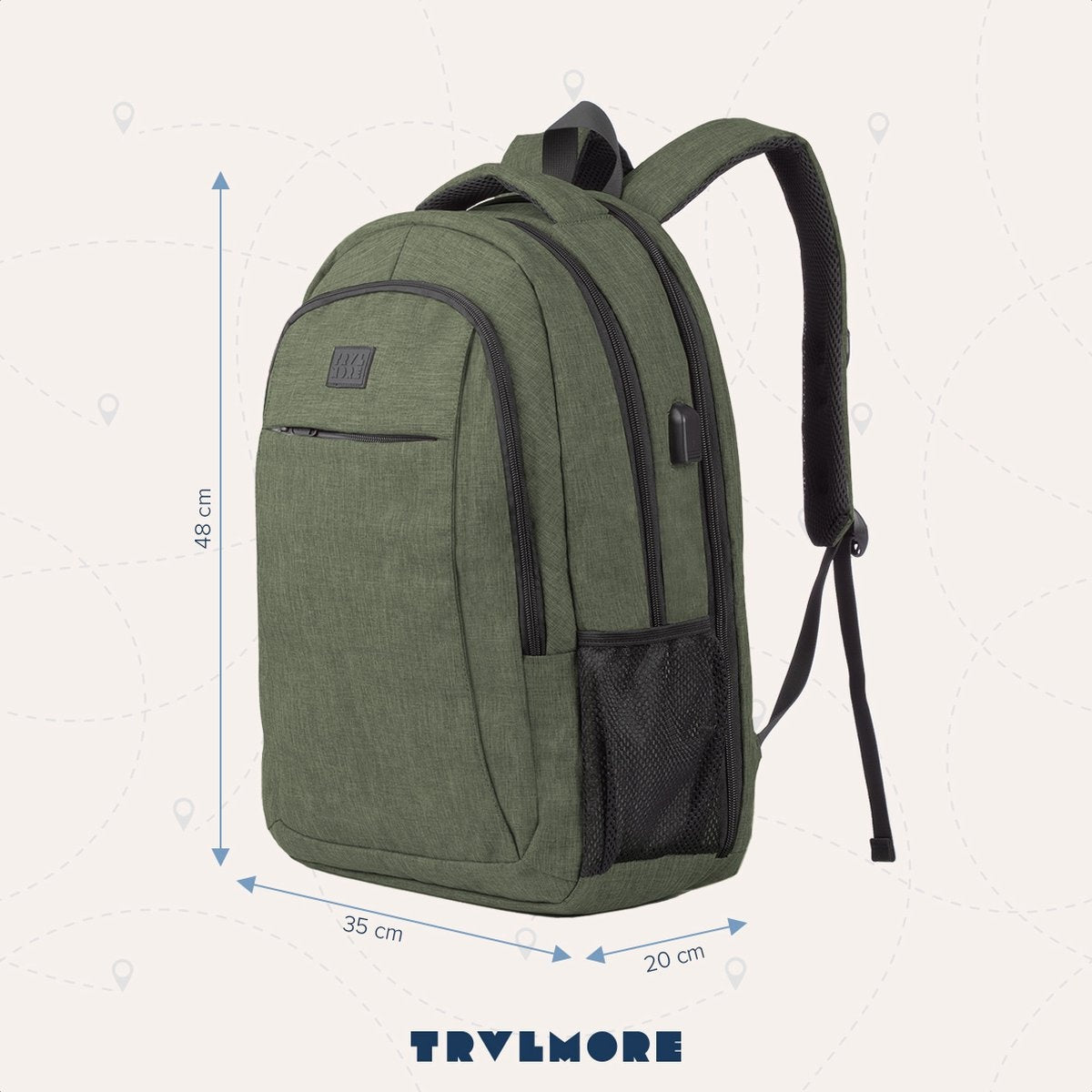 TRVLMORE Sac à dos - 36L - 17.3 inch - Sac à dos pour ordinateur portable - Sac d'école - Unisexe - Vert résistant aux éclaboussures