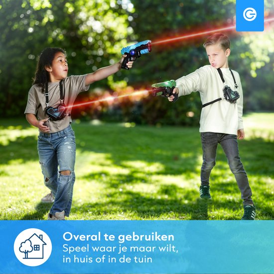 Kit de laser game Silvergear pour enfants avec 2 pistolets laser et 2 gilets - Pistolet jouet interactif d'une portée de 15 m - Jeu de tir - Jeu de combat Laser Tag en plein air - Cadeau pour garçons et filles - 6, 7, 8, 9, 10, 11, 12, 13, 14, 15, 16 ans