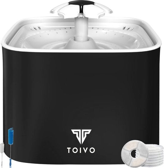 Toivo fontaine à eau pour chat - chien/chat - 2,5 litres - 4 filtres et outil de nettoyage inclus - Fontaine à eau pour chat - silencieuse