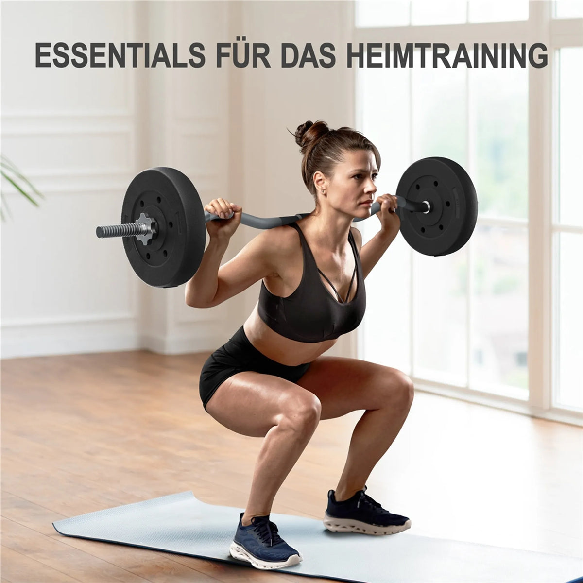 Yaheetech EZ-curl Dumbbell Set 20 kg - équipé d'une barre de curl chromée et de 6 disques de poids en béton et manilles - pour la musculation et l'entraînement - métal noir, plastique et béton - 120 x 26 x 26 cm