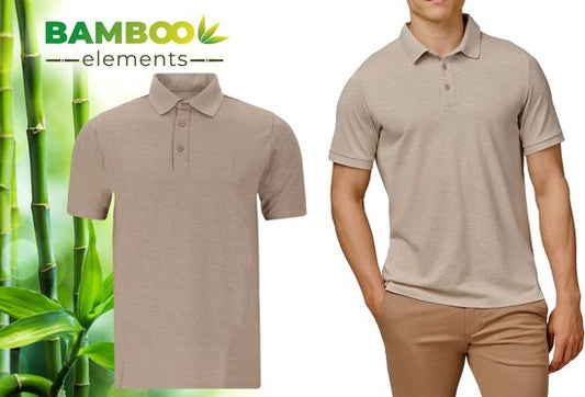 Bamboo Elements - Polo pour homme - Beige sable foncé M - Polo pour homme - Manches courtes - Tissu piqué - T-shirt pour homme - Bambou