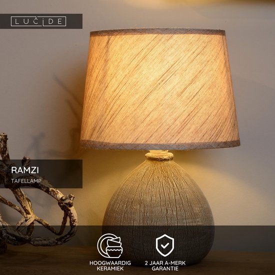 Lucide RAMZI - Lampe de table - Ø 18 cm - 1xE14 - Marron - Japandi