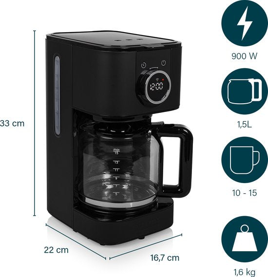 Princess 246060 Cafetière - 1.5L - 10-15 tasses - Cafetière à filtre - Noir