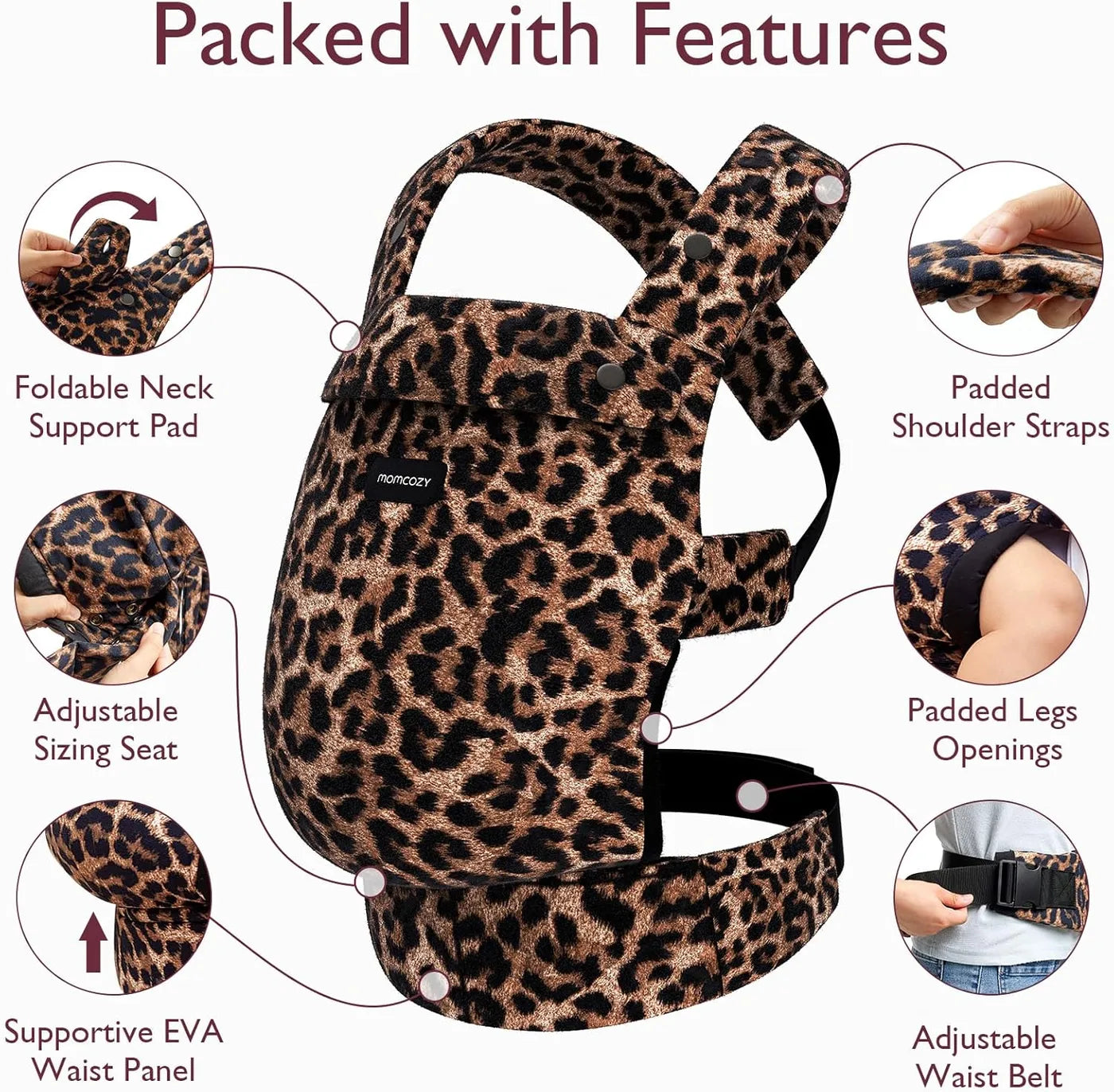 Porte-bébé Momcozy Leopard - 3 en 1 - Ergonomique - 3-20 kg - 100 % coton - Réglable - Lavable