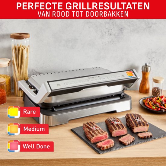 Tefal OptiGrill 4-en-1 GC774D - Gril de table intelligent - Plateau de cuisson inclus - 9 programmes automatiques - Indicateur de cuisson - 2100 W