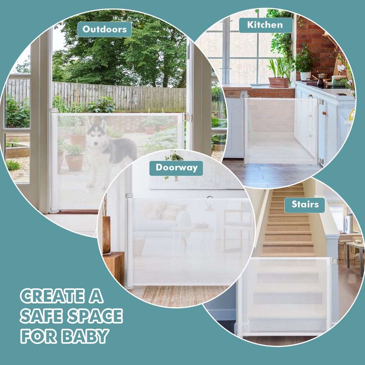 Coast Barrière de bébé - Extensible - 6-24 mois - 132 x 85,5 cm - Blanc