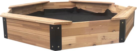 Bac à sable AXI Onno XXL 200 x 200 x 23 cm, couleur marron/anthracite – Avec bancs – Avec housse – Bois de cèdre 100 % certifié FSC – Bac à sable extra-large pour enfants