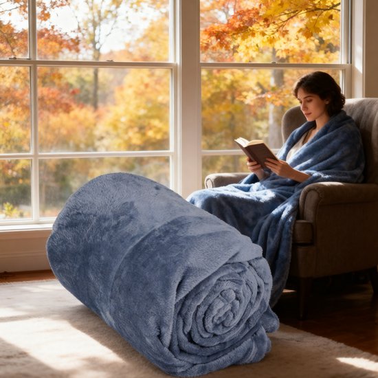 Couverture polaire Arti Casa 150 x 200 cm - Couverture à poser sur le canapé, le lit ou à l'extérieur - Décoration d'intérieur pour le salon et la chambre - Matière ultra-douce - Bleu