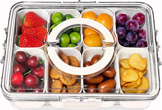 Posity Snack Box - Boîte à snacks avec compartiments - Avec couvercle et poignée - 8 compartiments - Sur le pouce - Boîte de rangement - Plastique - Blanc
