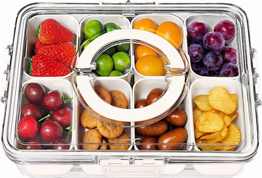 Posity Snack Box - Boîte à snacks avec compartiments - Avec couvercle et poignée - 8 compartiments - Sur le pouce - Boîte de rangement - Plastique - Blanc
