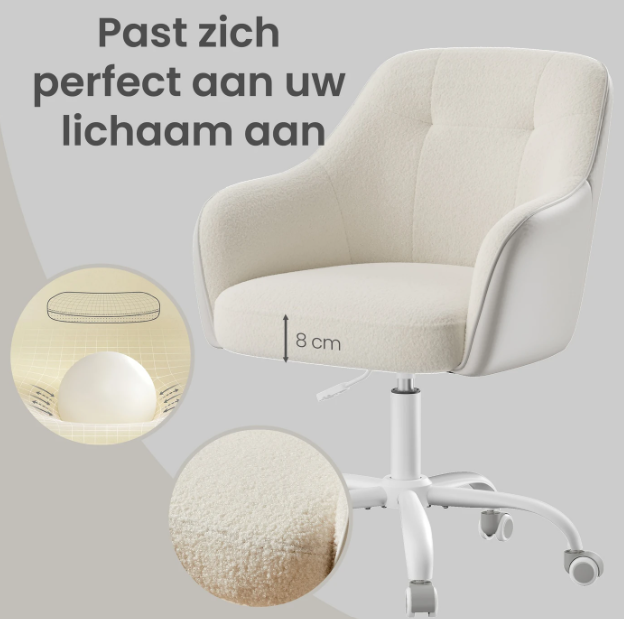 Chaise de bureau Ochama Sherpa en tissu - Beige cappuccino - Hauteur réglable de 78 à 88 cm