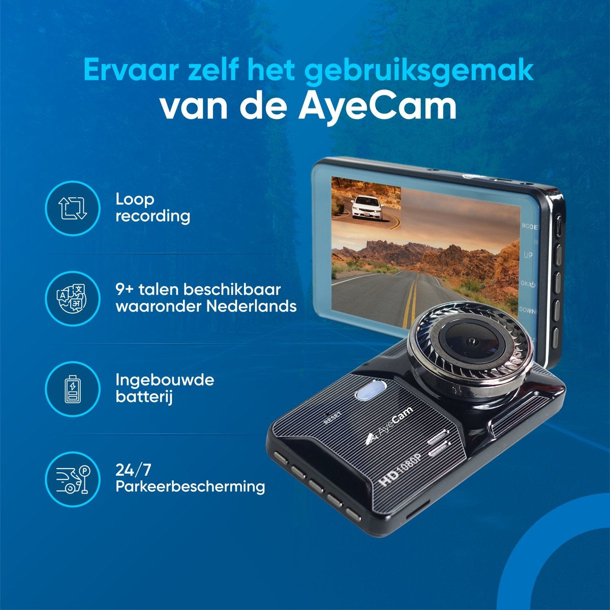 AyeCam Dashcam Pro - Dashcam pour voiture avant et arrière - FULL HD & Vision nocturne - G-Sensor - Incl. 32GB SD