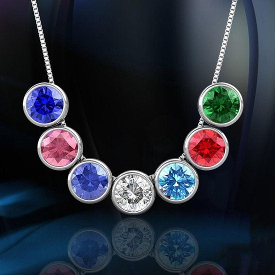 Yolora Ladies Necklace with Pendant - 7 Colliers de cristaux Kalpa Camaka - Set of 7 - Silver Colour - 18K White Gold Plated - Beautiful Gift Box - Mother's Day Gift