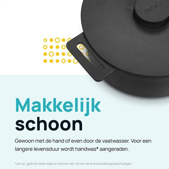MOA Casserole en fonte - Capacité 4,75 litres - 26CM - Ronde - Toutes sources de chaleur - Egalement pour induction - Poids 5,8 kg - Noire - MOAMC26B