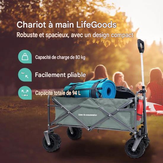 LifeGoods Chariot - Pliable - Capacité de charge 80KG - 94L - Polyester lavable - Vert