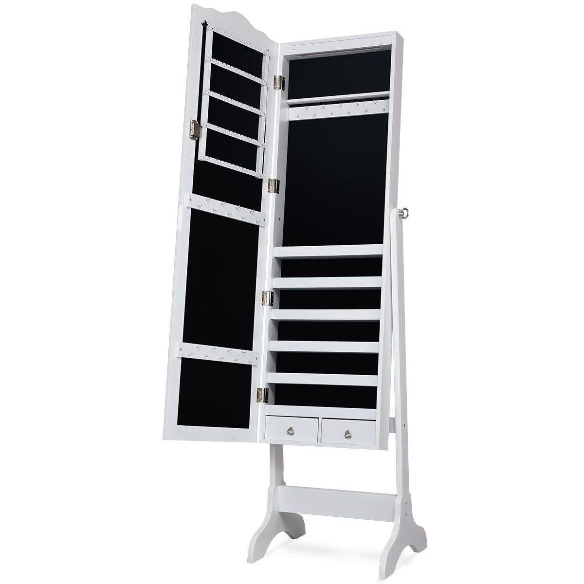 Coast armoire à bijoux - 12 lampes Led - avec miroir - inclinable - avec tiroirs - 41,5 x 37 x 160 cm - blanc