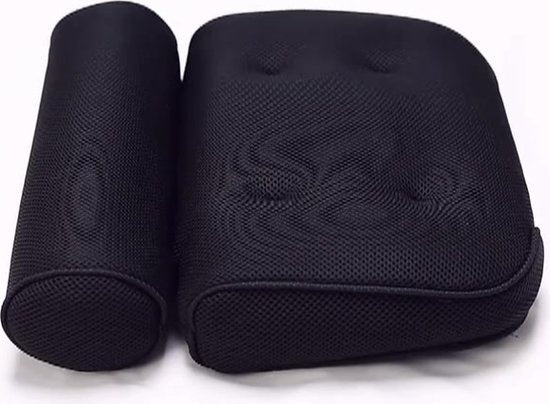Earkings Coussin de bain avec 6 ventouses et crochet de suspension - Coussin de bain pour la salle de bain - Accessoires de bain Coussin de cou pour la salle de bain - Appui-tête pour la salle de bain Noir