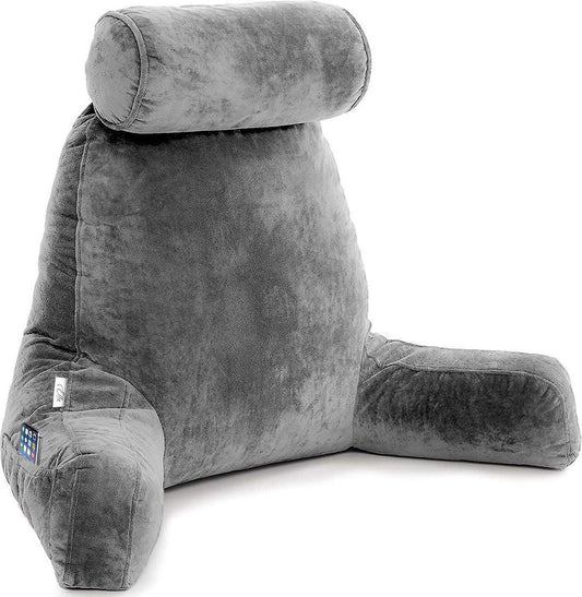 Ella® Leeskussen met Nekrol - Relax Kussen - Zitkussen - Onderrug Ondersteuning - Lekker Lui Lezen Kussen - Fluweel Lichtgrijs