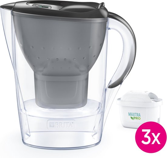Carafe filtrante BRITA Marella Cool - 2,4 L - Grise - avec 3 cartouches filtrantes MAXTRA PRO Pure Performance - Lot économique