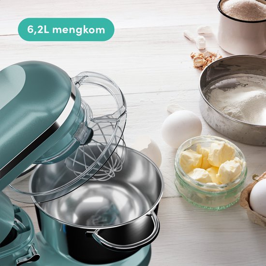 KitchenBrothers Robot de cuisine - Robot de cuisine - 6.2L - Batteur avec bol mélangeur - Batteur de cuisine - 2000W - Vert Pastel