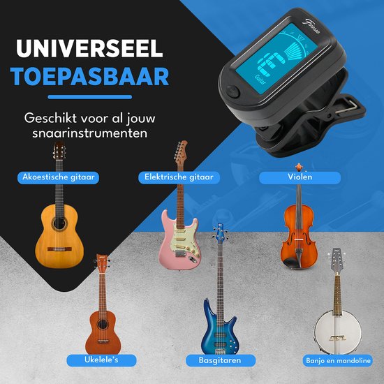 Finesse Tuner Guitare, Basse, Violon, Ukelele - Accordage chromatique - Accordeur