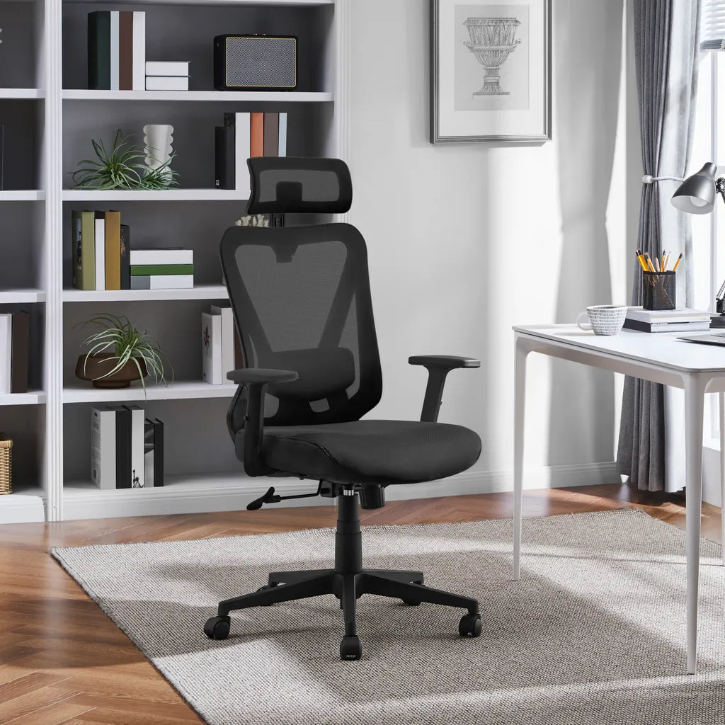 Yaheetech Ergonomic Office Chair - Mesh - Adjustable - With Headrest - Armrests - Black