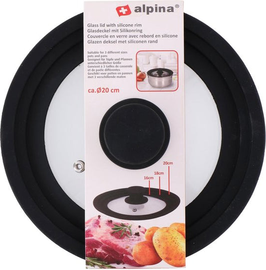 alpina Couvercle de poêle - Avec bord en silicone - 16/ 18/ 20 CM - Verre