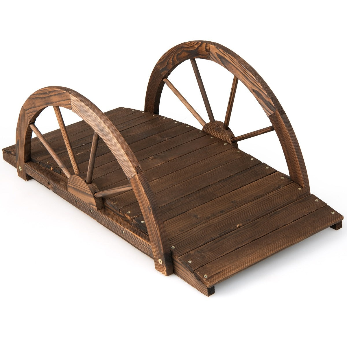 Coast Garden Bridge en bois pont d'étang avec double balustrade à demi-roue 101 x 48,5 x 38 cm