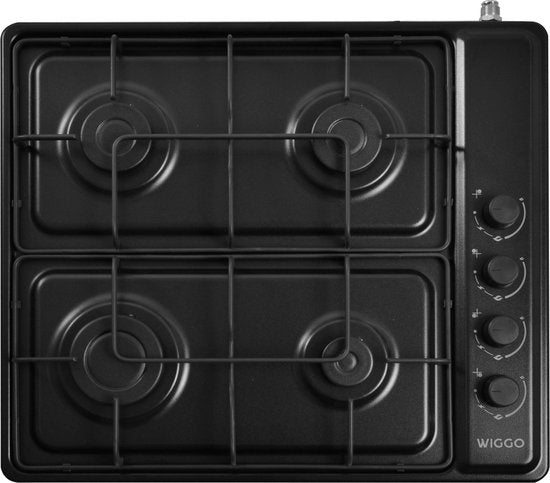 Wiggo WH-G604F(B) – Table de cuisson à gaz autonome – 60 cm – 4 zones de cuisson – Compatible avec le gaz naturel et le gaz butane – Sécurité par thermocouple – Noir